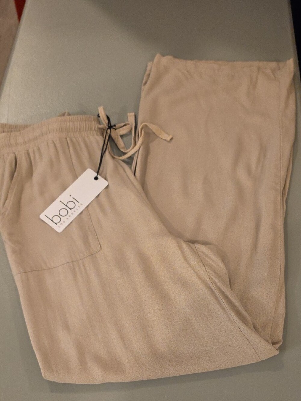 Bobi LA women’s  rayon wide leg pants in tan with drawstring  size M NWTS - Picture 9 of 11